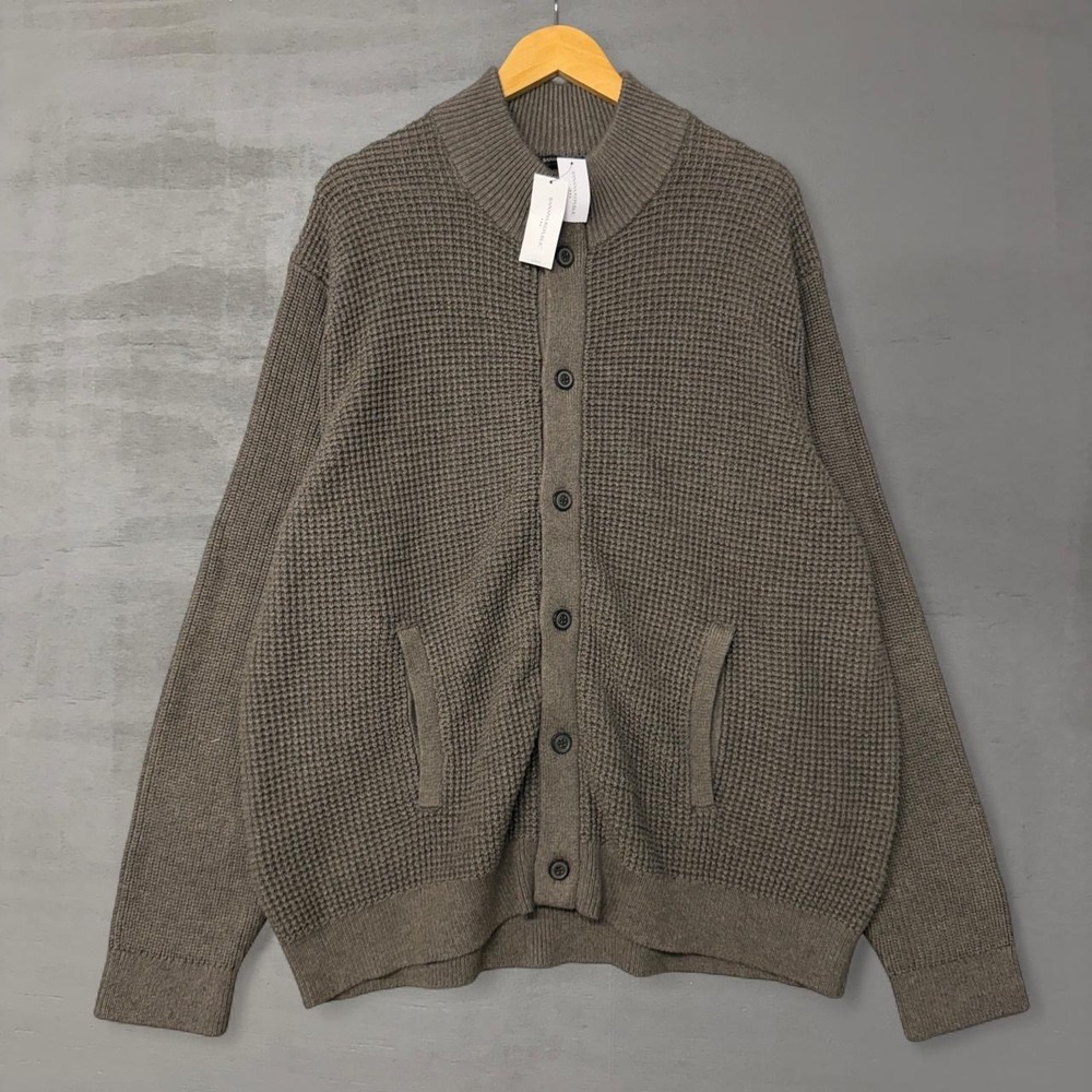 NEW Banana Republic Cardigan Sweater Brown Waffle Knit Button Front XXL